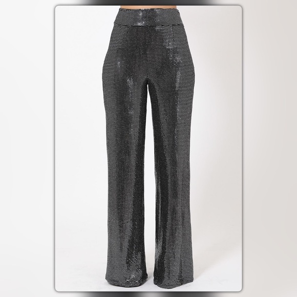 High Waisted Silver Metallic Shiny Pants - Picture 3 of 8
